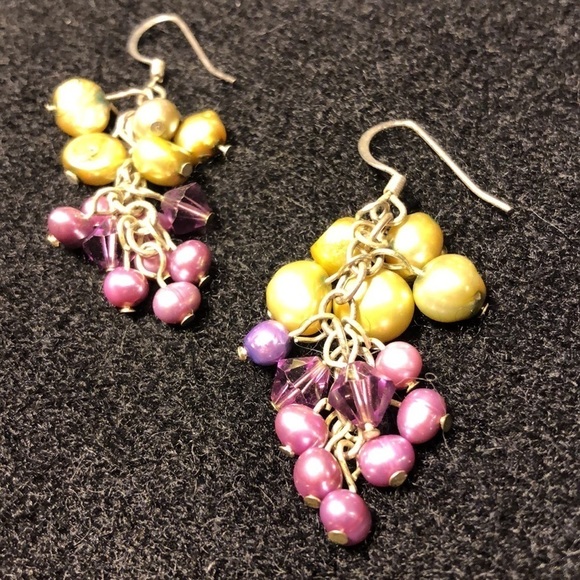 SUNDANCE beaded, purple and gold, earrings in sterling. EUC. - Picture 2 of 4